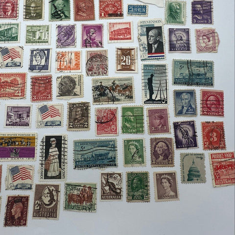 Worldwide Postage Stamp Lot Vintage USA Canada Europe Mystic Stamp Co 200 Pcs