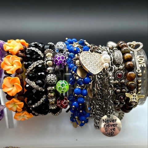 Rastaclat Claire's Modern Fashion Jewelry Lot 25 Beaded Charm Bangle Bracelets