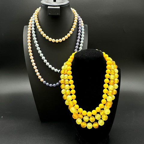 Vintage Mid-Century Plastic Pop Bead Necklace Jewelry Lot 5 Pieces Mixed Colors