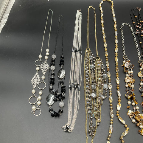 Statement Necklace Lot of 10 Boho Beaded Multi-Strand Faux Pearl Shell Jewelry