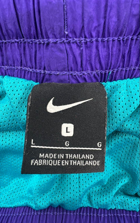Nike Men's Teal Purple White Throw Back Nylon Basketball Shorts Colorblock Sz L