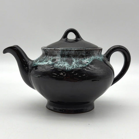 Vintage Art Pottery Teapot with Lid Black Drip Glaze Ceramic Mirror Brown Style