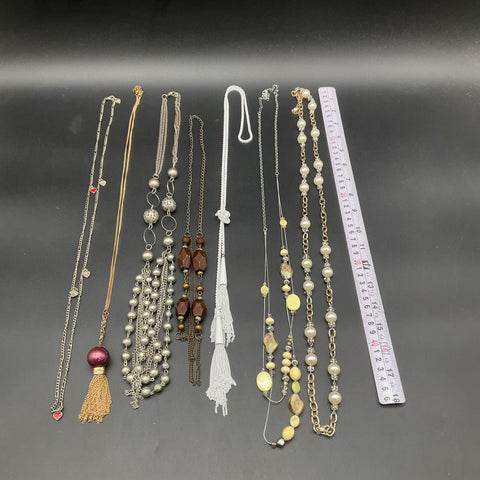 Mixed Costume Jewelry Lot of 7 Necklaces Gold Silver Tone Tassels Faux Pearl