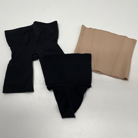 Skims Women's Shapewear Lot Black Tan Mid Thigh Shorts Thong Waist Cincher Sz M