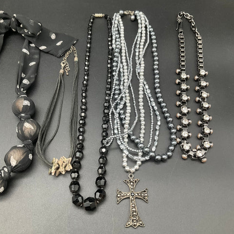 Gothic Statement Jewelry Lot 10 Necklaces Cross Pendant Fabric Beaded 1.14 lb