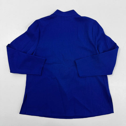 Mary G Palm Beach Women's Blue Mock Neck Flower Button Blouse Top Sz M