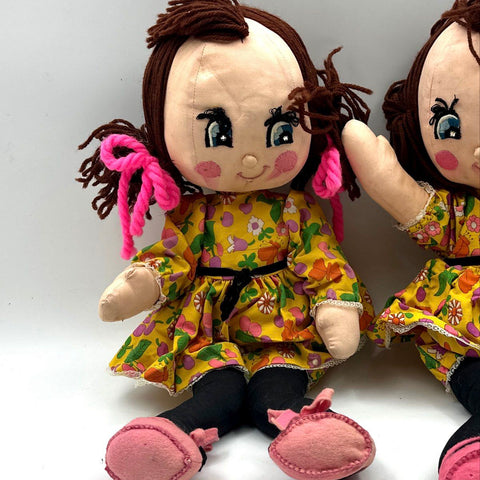 Vintage Rag Doll Lot Cloth Handmade Style Floral Dress 2 Pieces 16 Inch