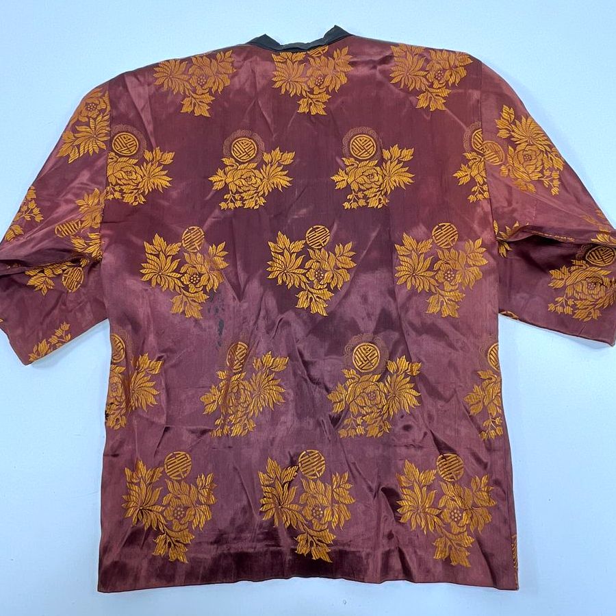 Vintage 60s Chinese Embroidered Brocade Kimono Haori Jacket Burgundy Gold