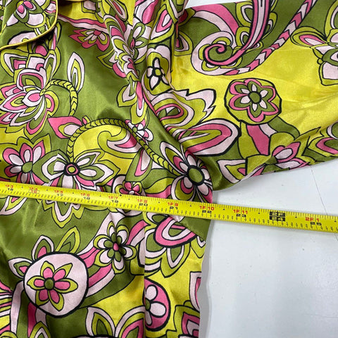 Vintage Y2K Chanteuse Women's Green Pink Paisley Satin Pajama Set Sz L