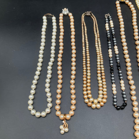 Vintage Faux Pearl Costume Jewelry Lot of 8 Beaded Necklaces Chokers