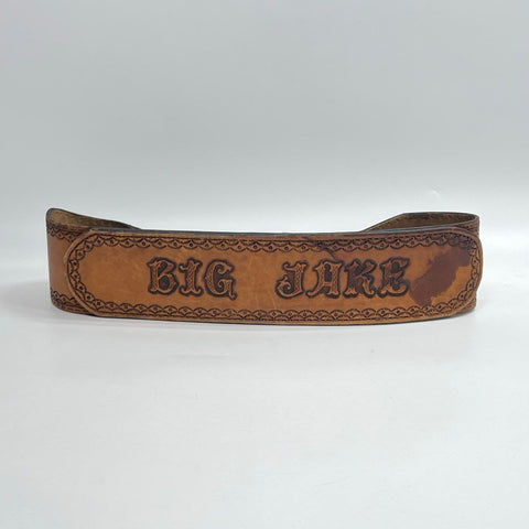 Vintage 70s Custom Tooled Leather Weightlifting Belt Big Jake Double Prong Sz XL