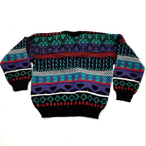 Vintage 90s Saggon Copper Mountain Geometric Knit Sweaters Portugal Lot 2 Sz 7