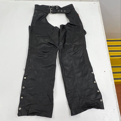 Interstate Leather Men's Lined Motorcycle Chaps Black Vintage Biker Snap Zip XL