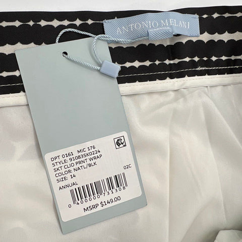Antonio Melani Women's Black White Graphic Ornate Floral Wrap Skirt NWT Sz 14
