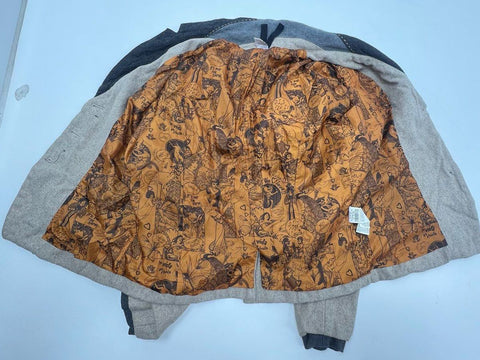 Desigual Women's Tan Gray Wool Blend Art to Wear Blazer Jacket Size 12