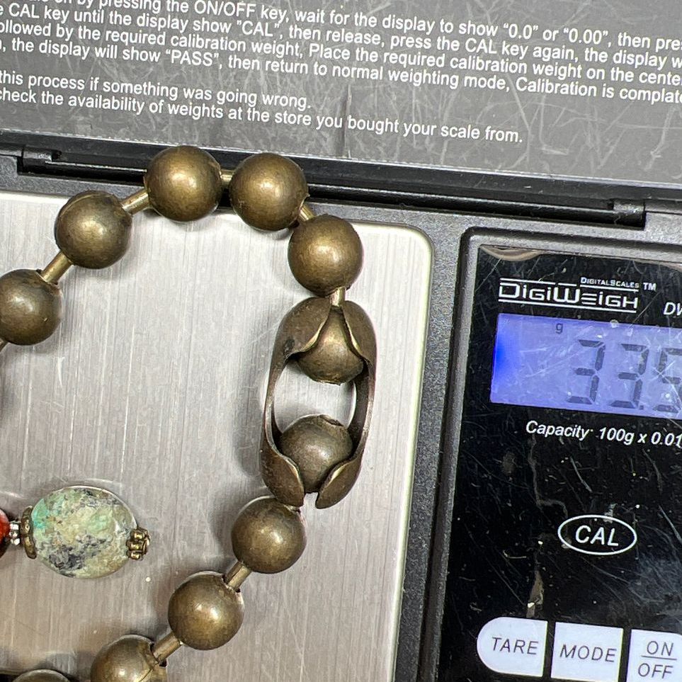 Ball Bearing Turquoise Coral and E Charm Bracelet