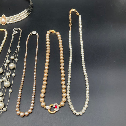 Vintage Faux Pearl Jewelry Lot of 9 Necklaces Choker Multi-Strand Classics