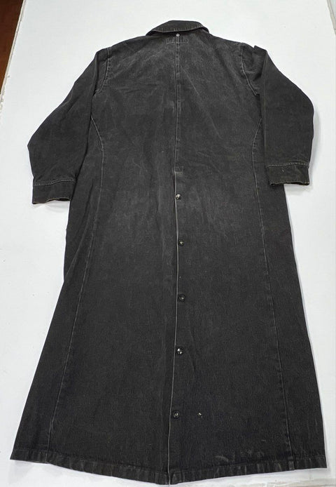 Vintage 90s Saddlesmith Outfitters Black Denim Snap Duster Coat Sz XL