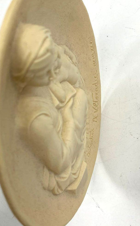 Lot of 2 Vintage Relief Wall Plates A. Santini Madonna & Gayle Bright Appleby