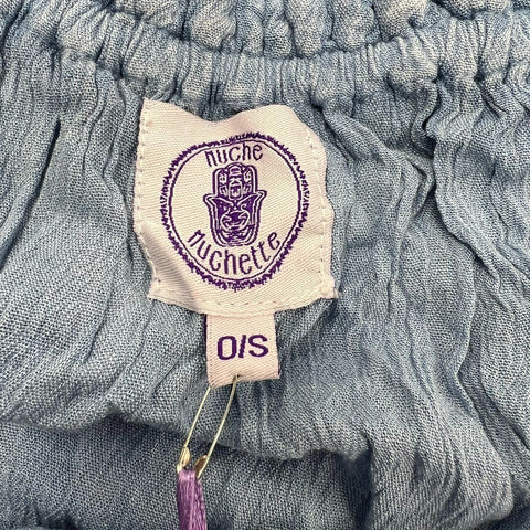 NWT Muche et Muchette Embroidered Trim Boho Crinkle Tunic Dress Blue Sz O/S