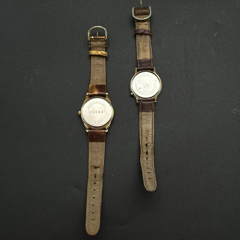 Vintage Guess Watches Lot of 2 1996 Logo Dial Embossed Leather Straps