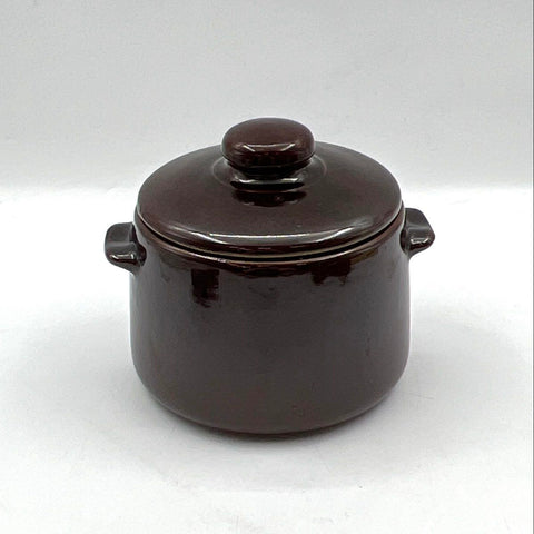 West Bend Brown Glazed Ceramic Bean Pot Set with 4 Bowls 6 Piece Vintage