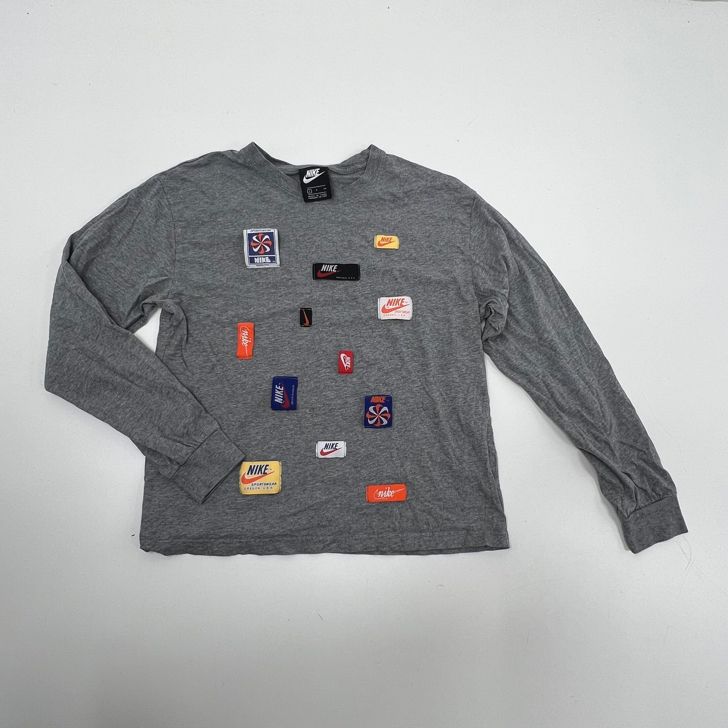 Nike Sportswear History Patchwork Long Sleeve T-Shirt Gray Men's Size S