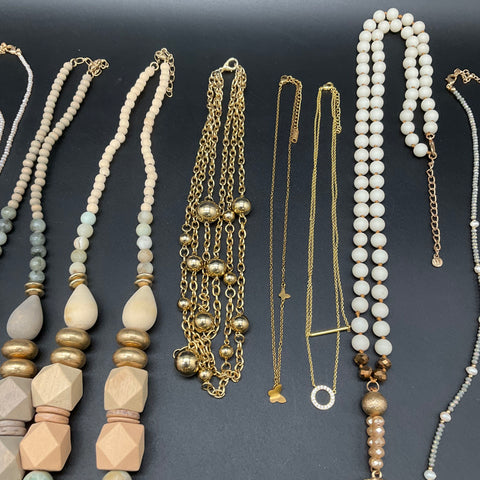 Vintage to Modern Costume Jewelry Lot 0.75 lbs Agate Beaded Multi-strand Chains