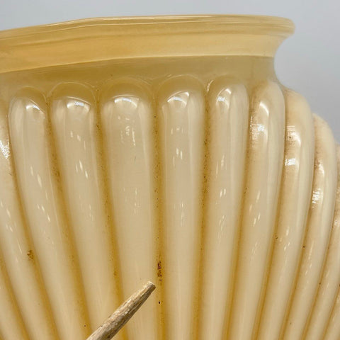 Art Deco Custard Glass Vase Large 13 Inch Sunburst Fluted Fan Motif Vintage