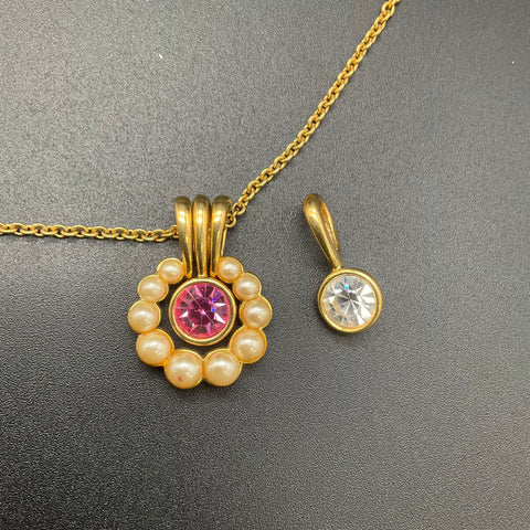 Vintage Nolan Miller Gold Tone Interchangeable Pendant Necklace Set Faux Pearl