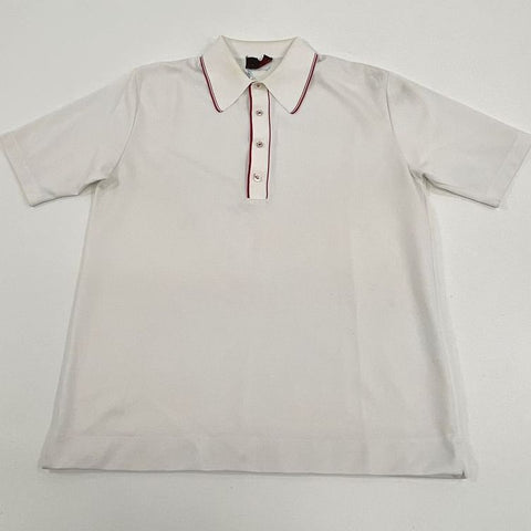Vintage Men's Brandeis White & Red Short Sleeve Collared Polo Shirt - Size Large