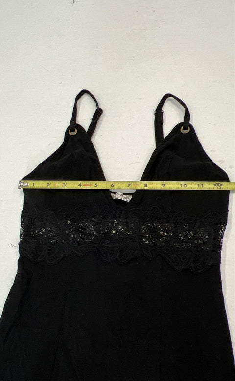 Free People Black Chemise Slip Dress Adjustable Strap Lace Trim Size XS