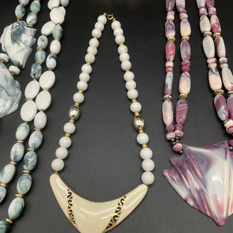 Vintage Retro Costume Jewelry Lot 6 Statement Necklaces Bib Beaded Enamel