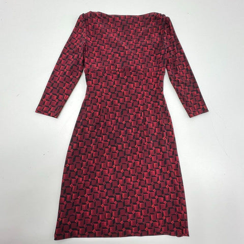 Lauren Ralph Lauren Women's Dress Red Black Geometric Faux Wrap Sheath Sz 2