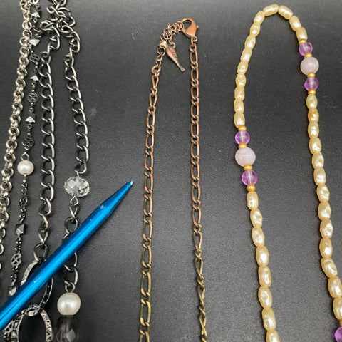 Vintage to Modern Costume Jewelry Necklace Lot 0.8 Lbs Pearl & Gold Tone Styles