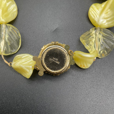Vintage West Germany Yellow Molded Plastic Leaf Bead Necklace 16"