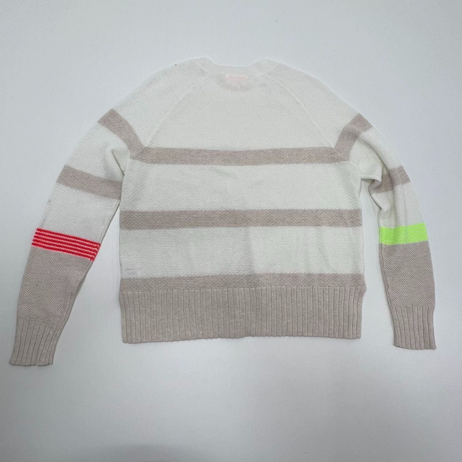 Lisa Todd White Tan Stripe Neon Waffle Knit Cotton Linen Sweater Womens S
