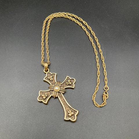 Vintage 1975 Sarah Coventry Limited Edition Peace Cross Pendant Necklace 24"