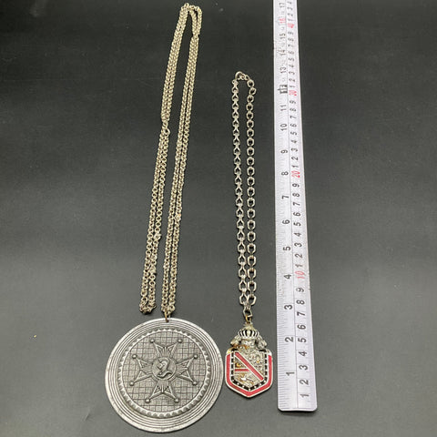 Vintage Heraldic Shield Crest Jewelry Lot 4 Pcs Brooches Pendant Necklaces