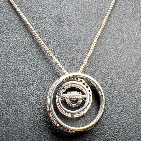 Sterling Silver Circle Purple & Clear Stone Pendant Necklace 4.3g