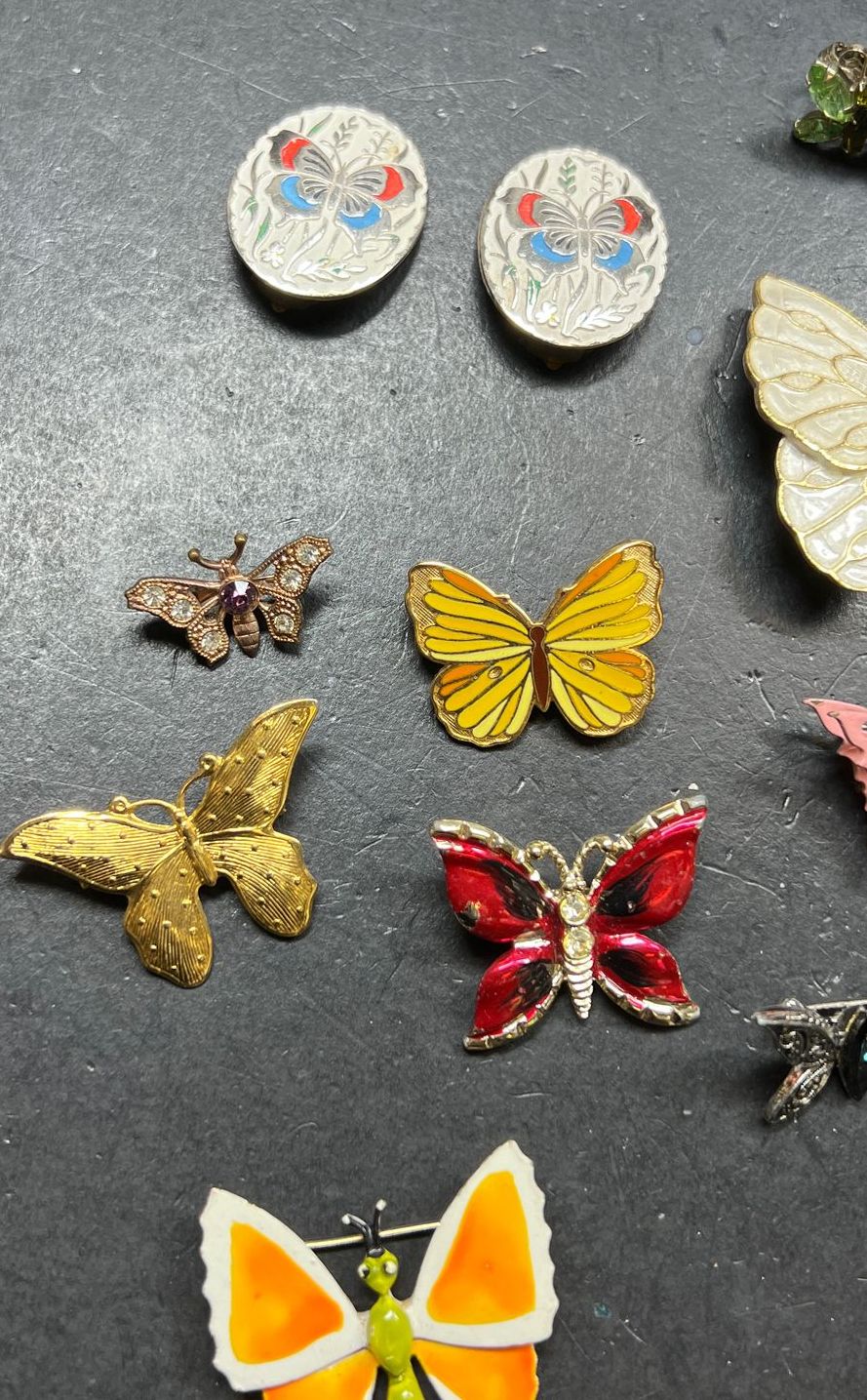 Butterfly Brooch and Clip On Earrings Lot