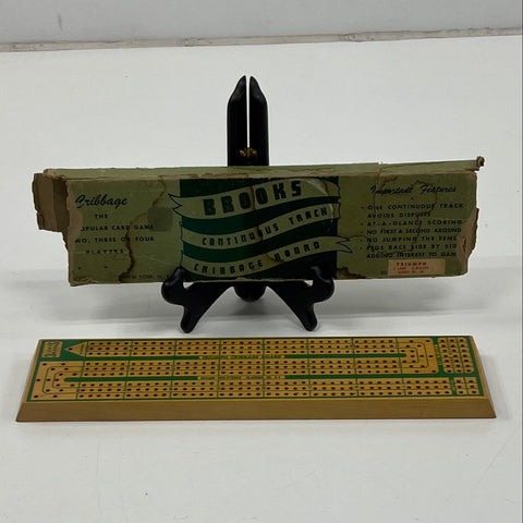 Vintage Brooks Triumph Wood Cribbage Board 3 Lane Glanson Co 13 Inch With Box