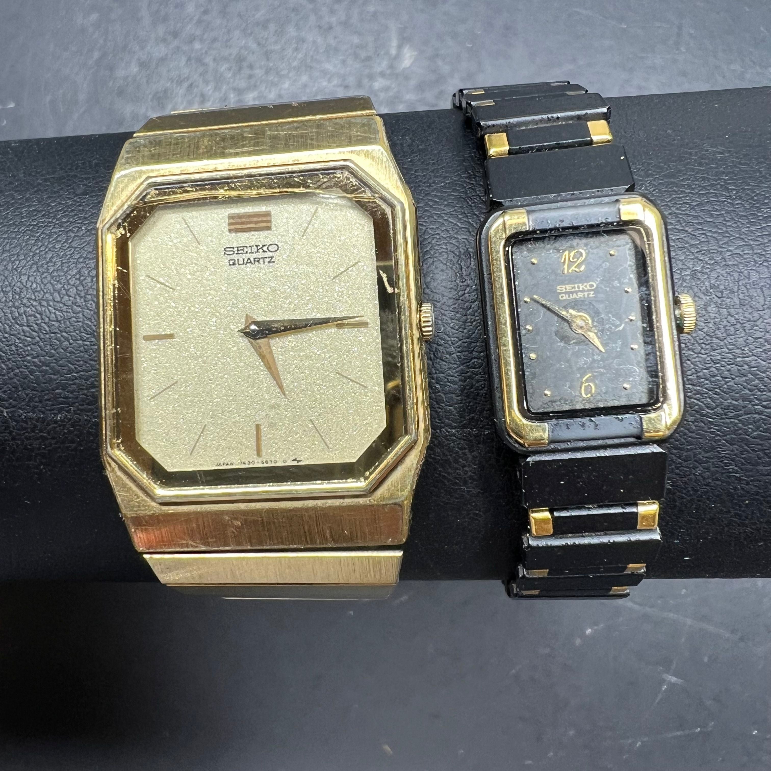 Lot of 2 Seiko Watches Men's and Women's Untested Gold Tone