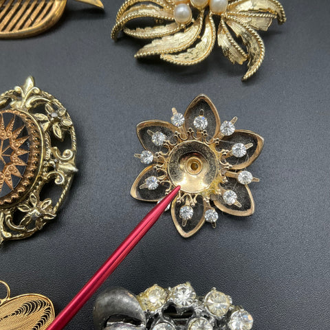 Vintage Brooch Pin Lot of 13 Rhinestone Faux Pearl Gold and Silver Tone