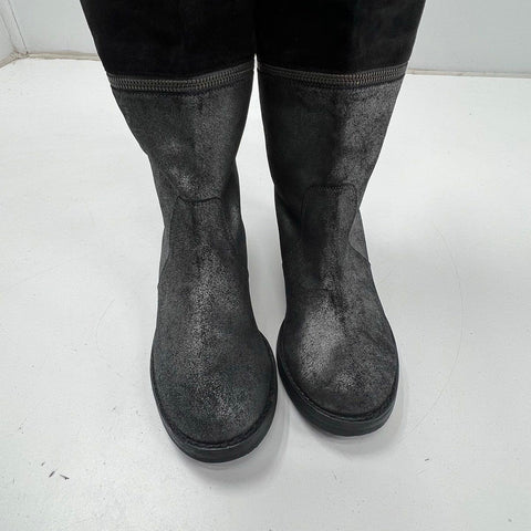 Eileen Fisher Convertible Zip Off Knee High Ankle Boots Suede Black Size 7