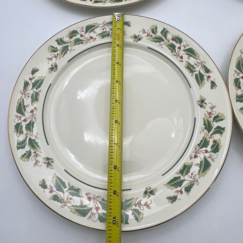 Holly Traditions Holiday Dinner Plate Set 4 Piece Stoneware Made in China 11 in