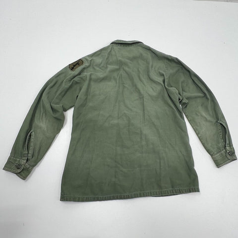 Vintage 60s US Army OD Green OG-107 Cotton Sateen Field Shirt Jacket Mens S