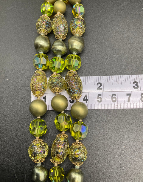 Vintage Vendome Green AB Crystal Glass Bead Demi Parure Bracelet Earring Set