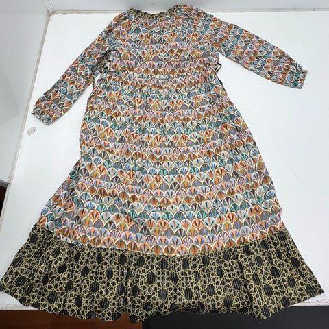 Winton and Waits Women's Multicolor Fresco Fans Ruffle Maxi Dress One Size NWT