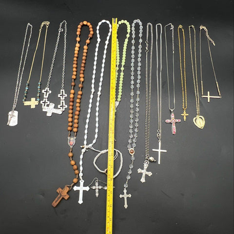 Vintage to Modern Religious Jewelry Lot Rosaries Crosses Medals 40+ Pieces